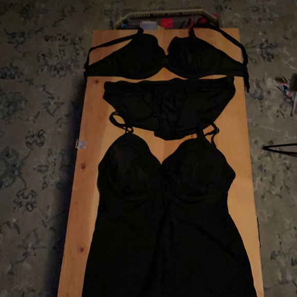 Black 4 piece swim bundle matching size 8 Medium Tankini, coverup and bikini top - Picture 3 of 10